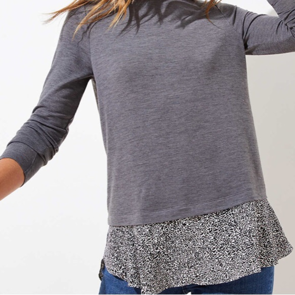 LOFT Layered One Piece. (mixed media) Blouse Gray - Picture 2 of 7